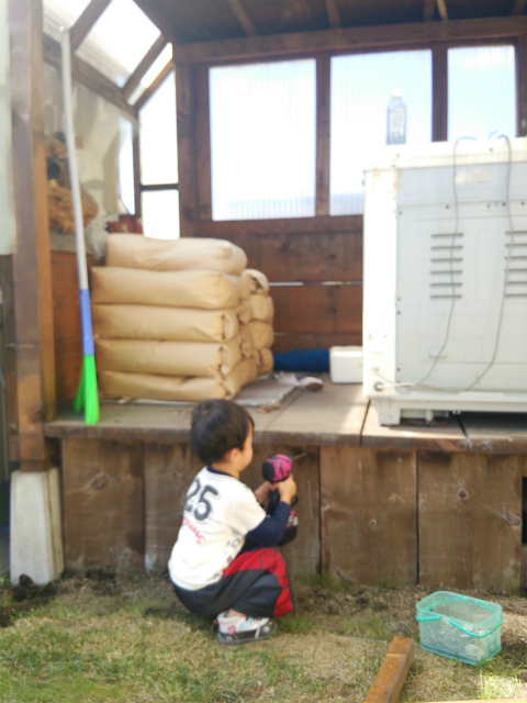 洗濯小屋左半分の高床をばらす様子1