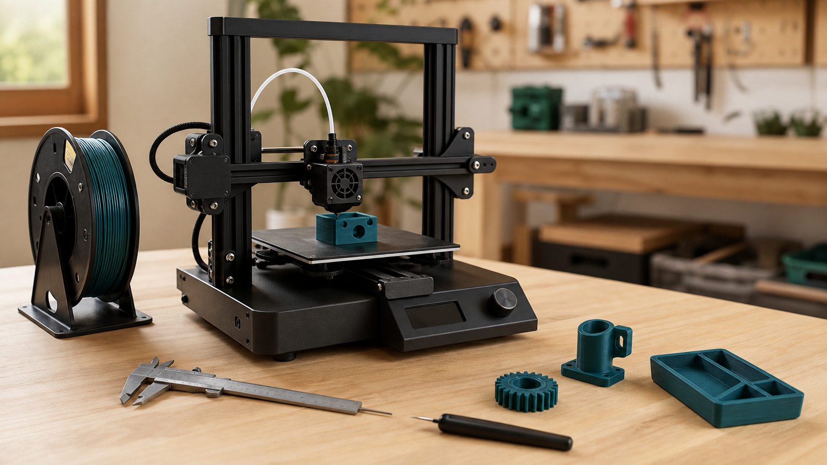 フィラメントを使って小さな部品を印刷する3Dプリンター