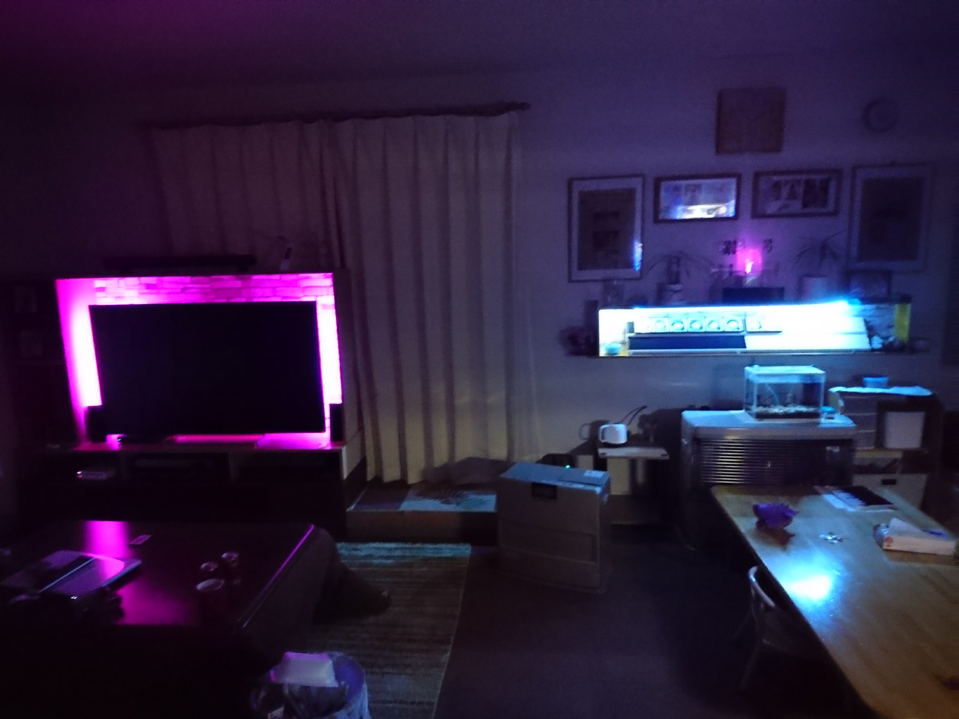 部屋を暗くしてLEDバックライトを点灯した様子